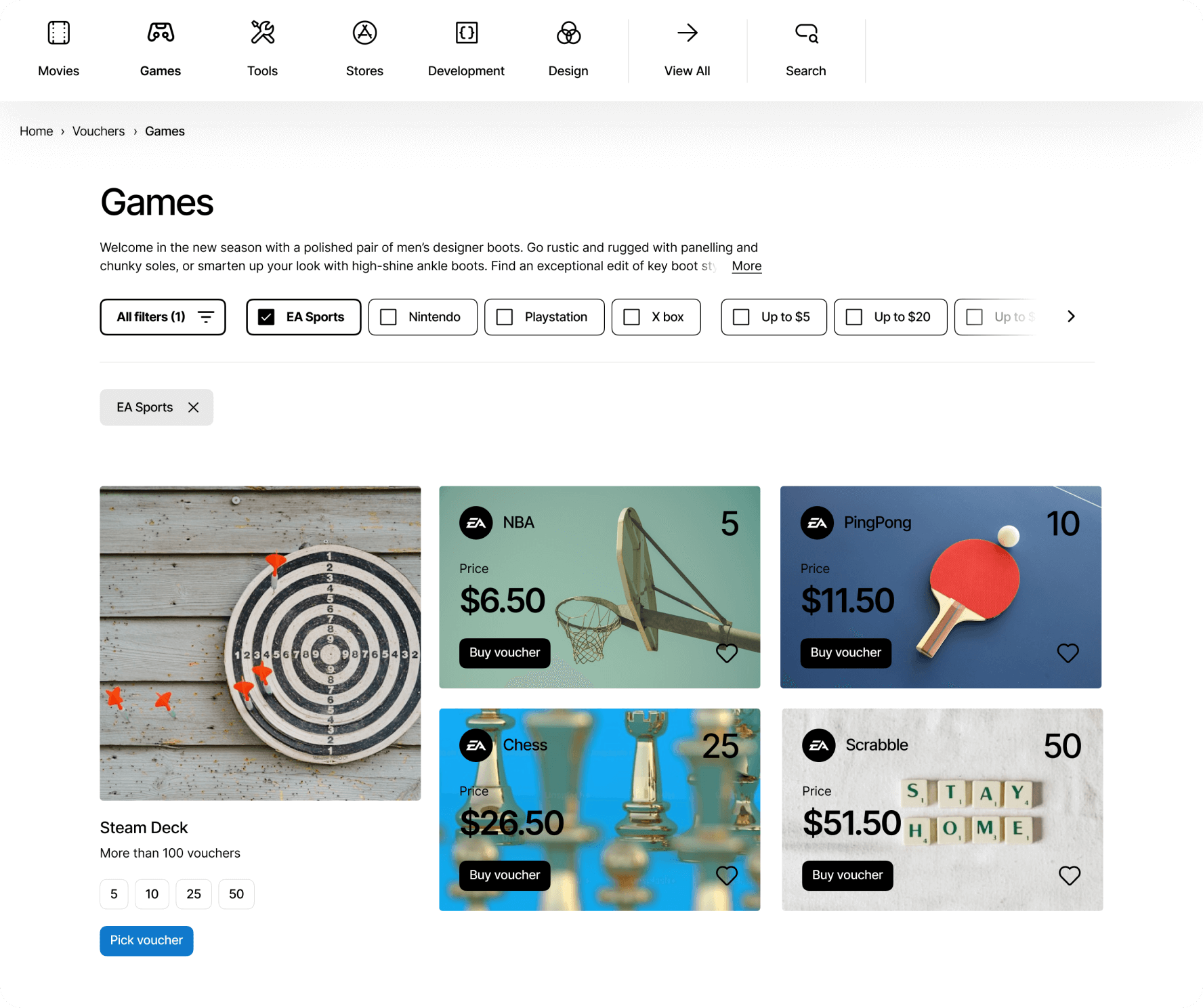 Digital Voucher category page demo